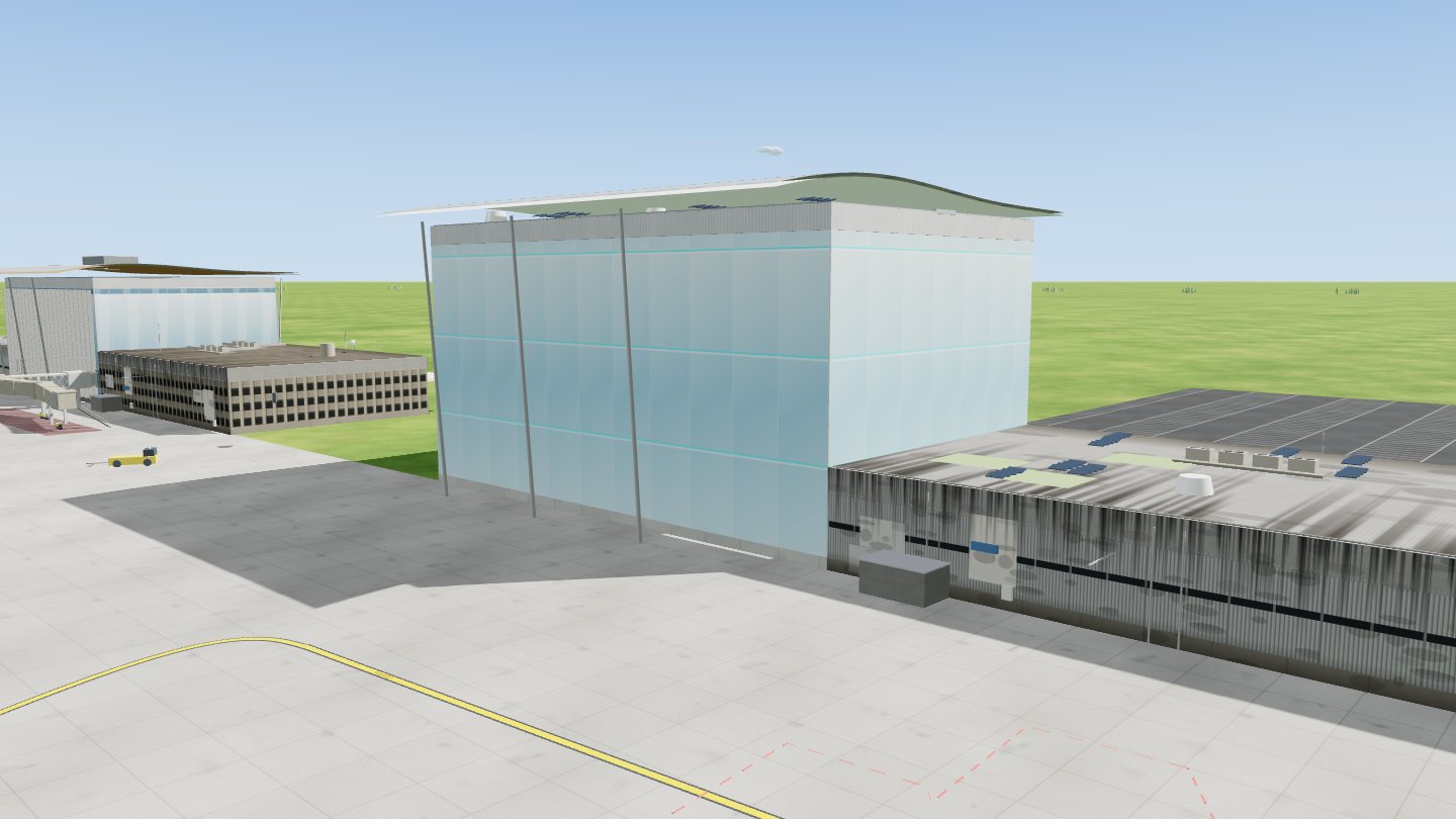 A low worn 1960s budget shed next to a five-storey glass Future terminal section
