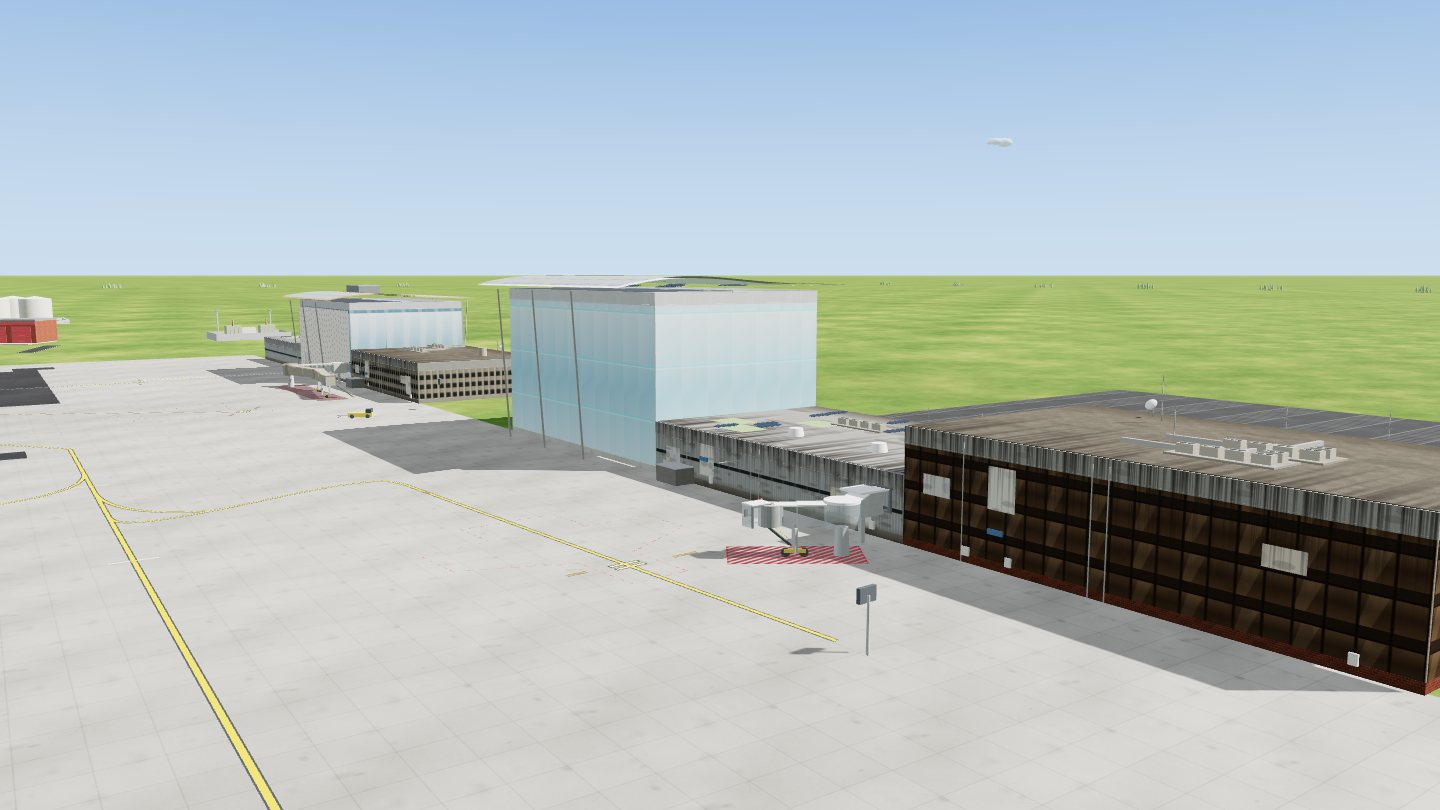 Terminal sections of different eras and heights: a three-storey 1980s section, a low worn 1960s budget shed and a five-storey glass Future section